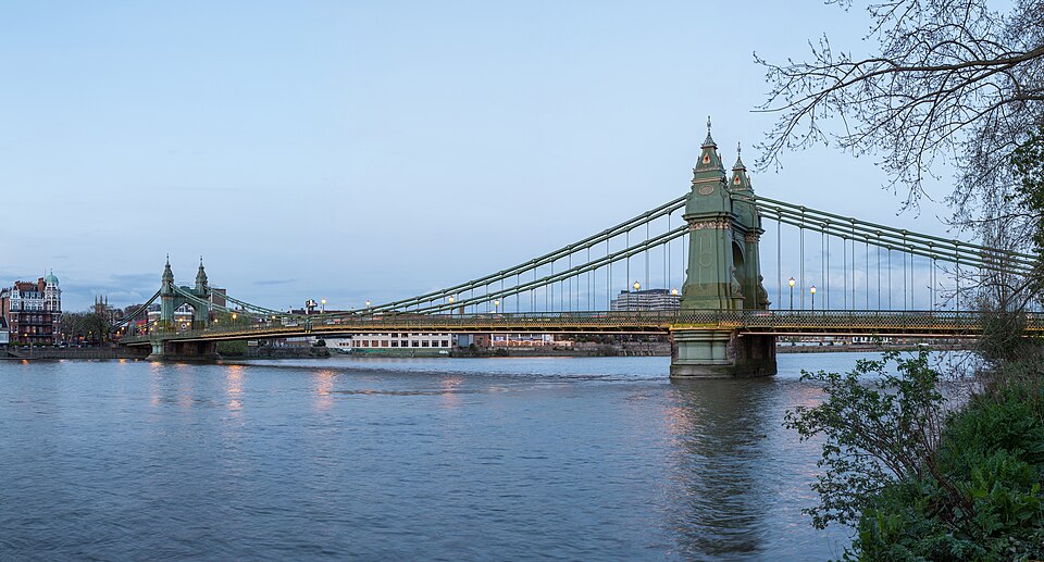 Hammersmith Bridge seen from the Barnes side of the river